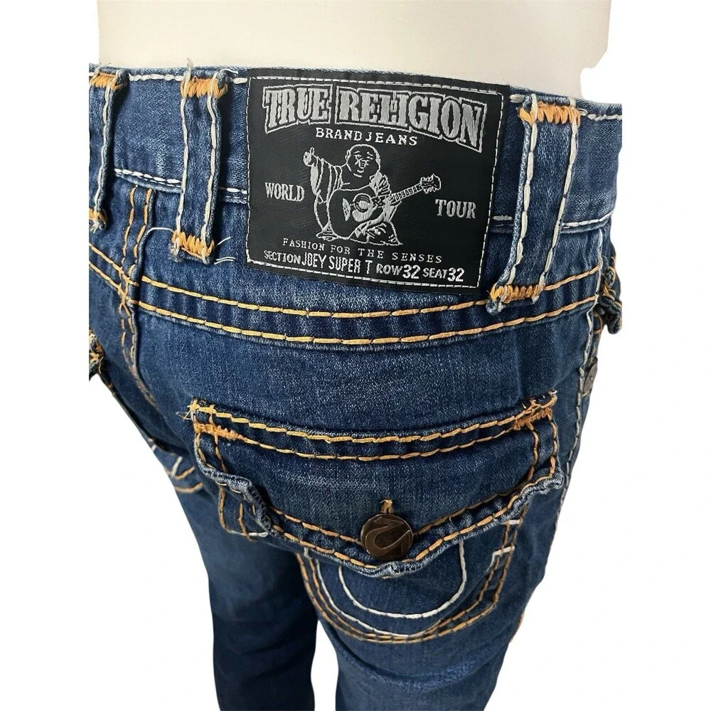 True Religion Joey Super T Mens 32x32 Made in USA Blue Straight Slim-Flare Y2K